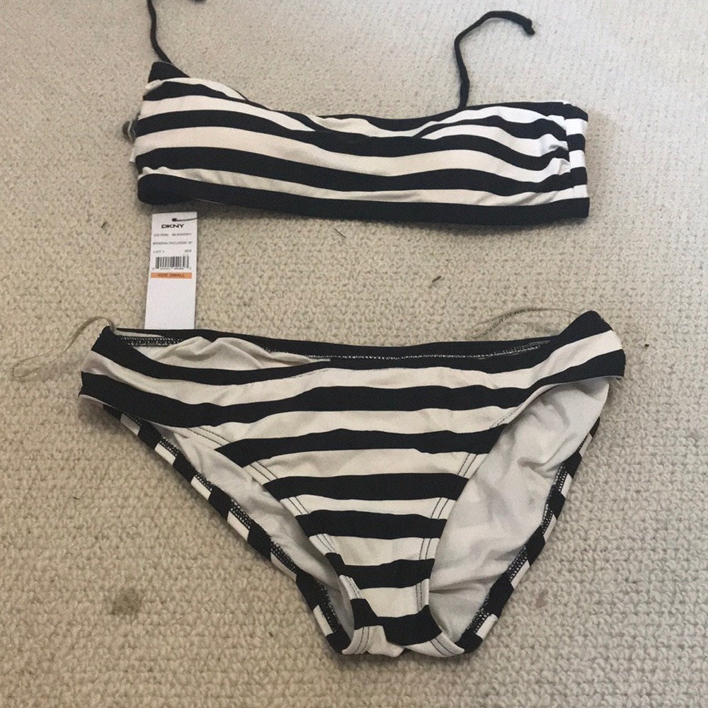 Striped DKNY strapless bikinis